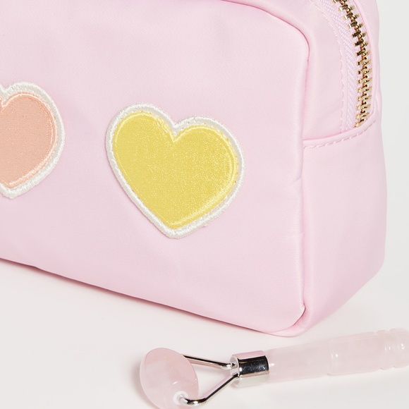 Stoney Clover Lane Flamingo Heart Embroidered Pouch NWT Pink Patches - Picture 4 of 6